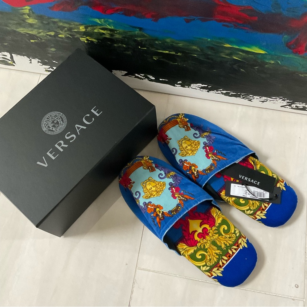 VERSACE Medusa Renaissance Slippers Size L - Picture 2 of 9